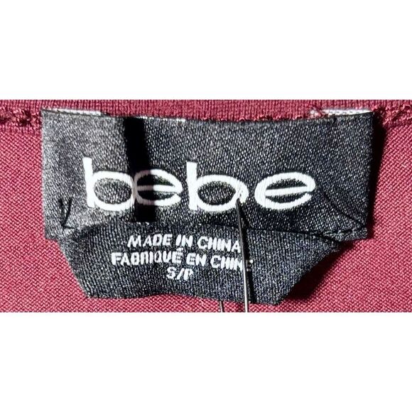 BeBe Maroon Sheer Sleeved 3/4 Zip Top S: S - Picture 4 of 4